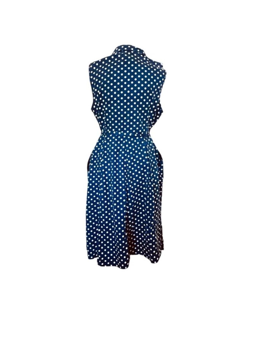 Vintage Navy Polka Dot Womens Sz L Shirt Dress Rockabilly Pin Up - Picture 4 of 15